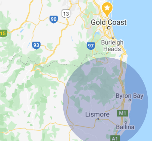 Byron Bay area map - service area