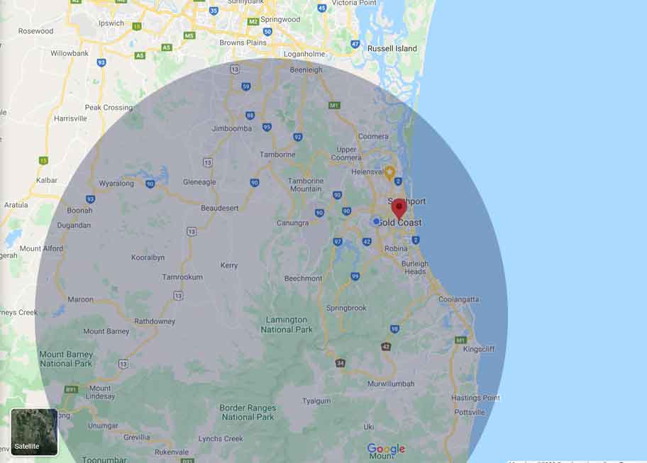 Limo Hire Gold Coast service area map