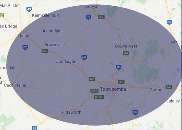 limo hire Toowoomba service area map