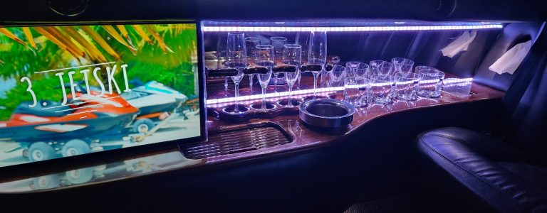 Inside our 9 seater limo is a mini bar! and TV, new sound system and mood lighting
