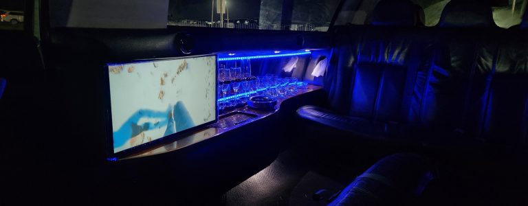 white 9 seater limo interior mood lighting
